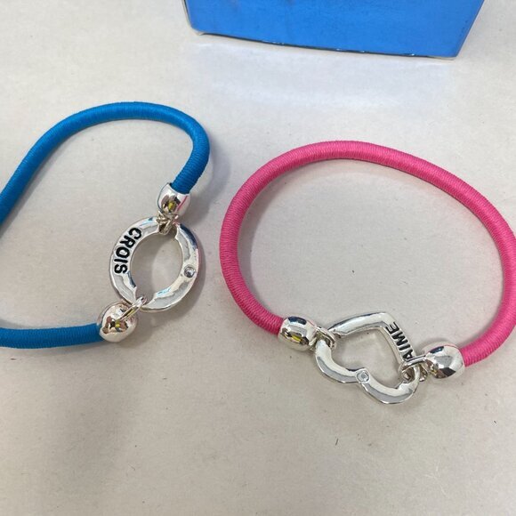 Avon Symbolic Bracelets Set of 2 Pink Love Believe Blue Stretch Silver-Tone - Picture 4 of 11